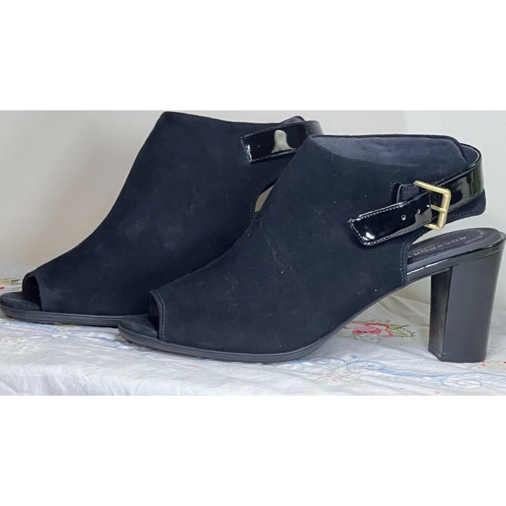 Rockport Total Motion Trixie‎ Cushioned Black Suede Block Heel 9.5